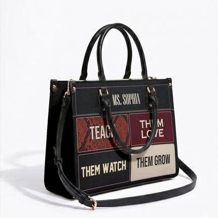 Personalized Teacher Leather Handbag Color Block Teach Love