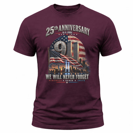9/11 25th Anniversary Never Forget Patriot Day American Flag Memorial T-Shirt