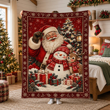 Santa Snowman Reindeer Christmas Fleece Blanket Cozy Holiday Wishes