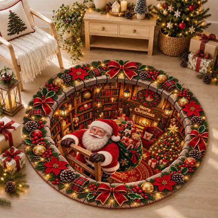 Christmas Round Doormat with Gnome Gift Swirl