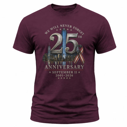 25th Anniversary Patriot Day Tribute Lights Memorial Ribbon T Shirt