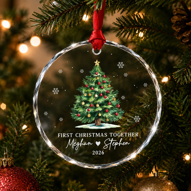Personalized First Christmas Together Christmas Tree Couple Glass Ornament