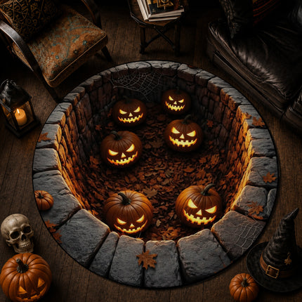 Halloween Round Rug Jack O Lantern Pumpkin Pit Doormat