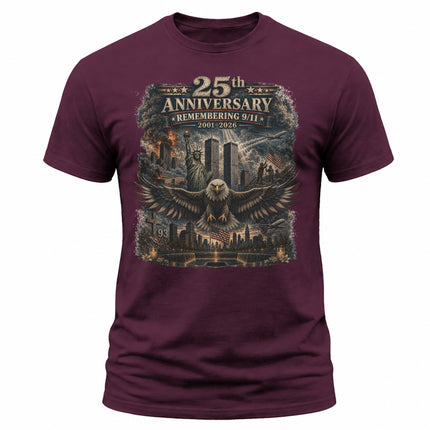25th Anniversary Patriot Day 911 Remembering 9/11 American Eagle Memorial T-Shirt