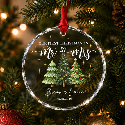 Personalized First Christmas Together Three Festive Trees Couple Glass Ornament