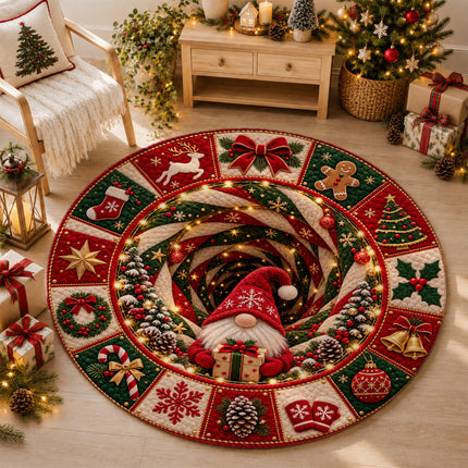 Christmas Round Doormat with Holiday Gnome Patchwork