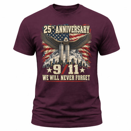 9/11 25th Anniversary We Will Never Forget Patriot Day Memorial T-Shirt