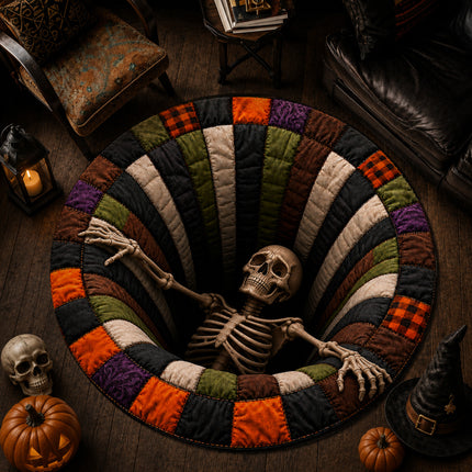 Halloween Round Rug Skeleton Pit 3D Illusion Doormat