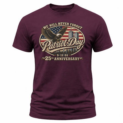 Patriot Day 9/11 25th Anniversary Never Forget American Eagle T-Shirt