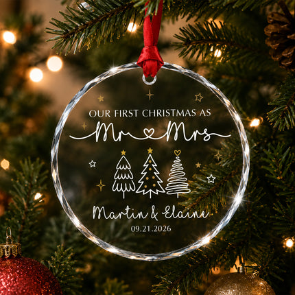 Personalized First Christmas as Mr and Mrs Glass Ornament