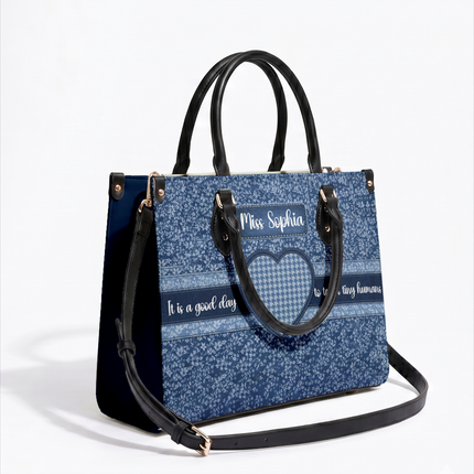 Personalized Teacher Leather Handbag Denim Patchwork Cross