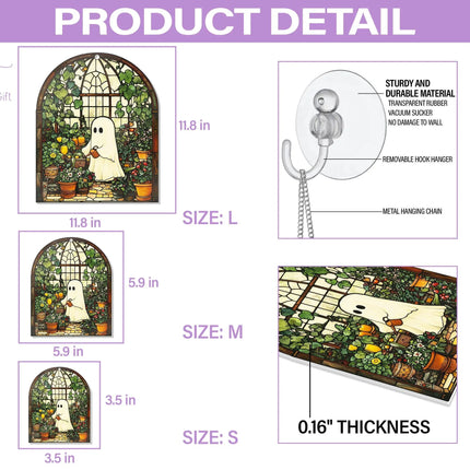 Cute Ghost Greenhouse Suncatcher Ornament, Halloween Ghost Acrylic Window Hangings, Plant Lovers Gift, Halloween Home Decor, Gift For Mom - Charming Present