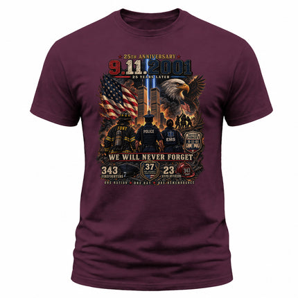 25th Anniversary Patriot Day 911 First Responders Never Forget Memorial T-Shirt