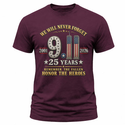 9/11 25th Anniversary Never Forget Patriot Day Memorial T-Shirt
