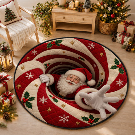 Santa Christmas Round Doormat Peppermint Swirl Welcome Rug