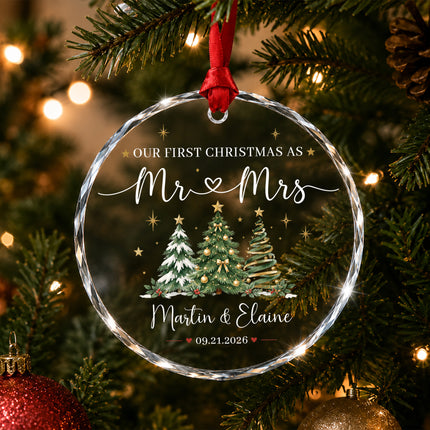 Personalized First Christmas Together Three Christmas Trees Couple Glass Ornament