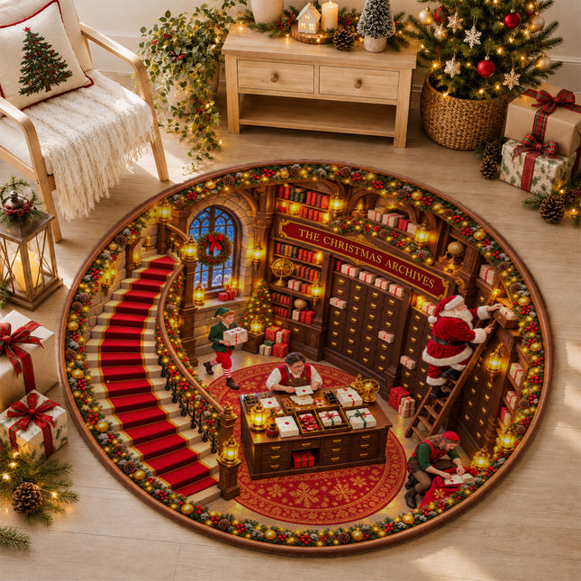 Santa Workshop Round Rug Christmas Archives Holiday Doormat