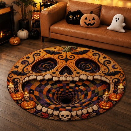 Halloween Round Rug Pumpkin Skull 3D Illusion Doormat