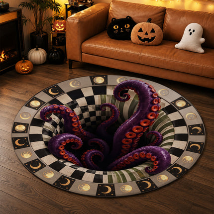 Halloween Tentacle Portal Round Rug 3D Purple Monster Doormat