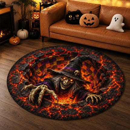 Halloween Witch Fire Pit Round Rug Scary Lava Monster Doormat
