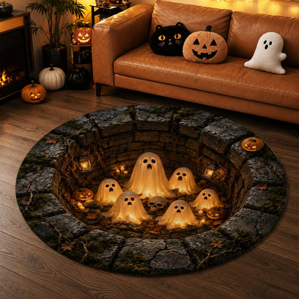 Halloween Ghost Pit Round Rug Spooky Pumpkin Skull Doormat