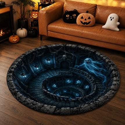 Halloween Round Rug Haunted Ghost Dungeon 3D Illusion Doormat