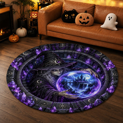 Halloween Crystal Ball Witch Round Rug Gothic Castle Doormat