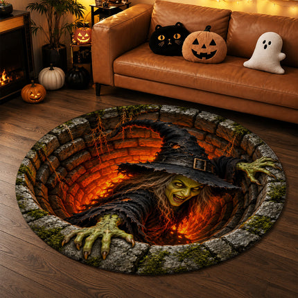 Halloween Evil Witch Well Round Rug Scary 3D Doormat