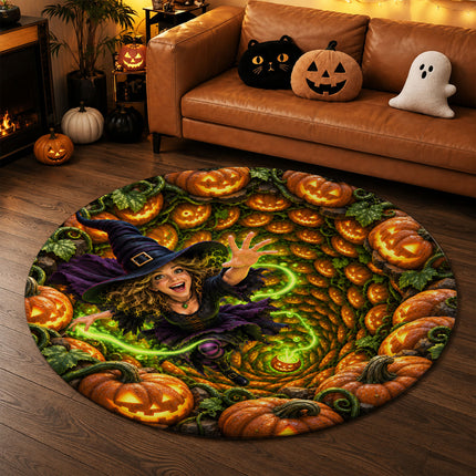 Halloween Witch Pumpkin Portal Round Rug Doormat