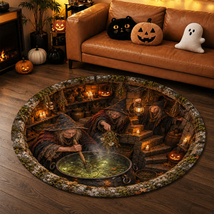 Halloween Witch Cauldron Round Rug Spooky Potion Cellar Doormat