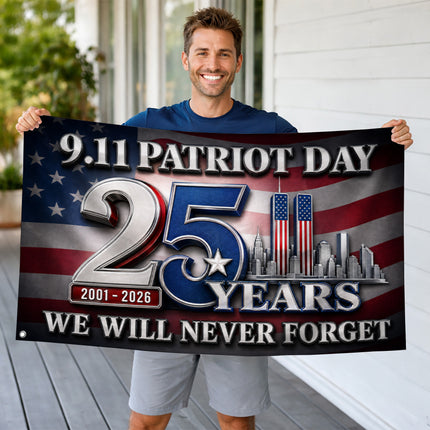 Patriot Day 25th Anniversary 9.11 Never Forget Grommet Flag