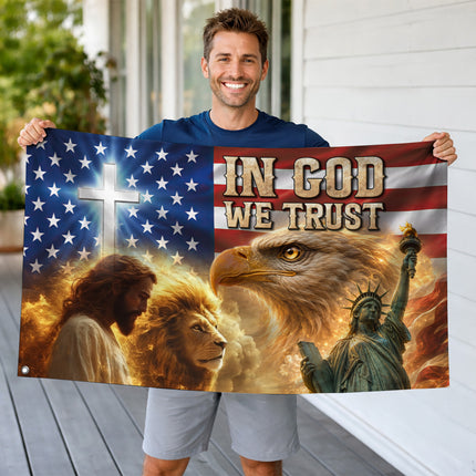 SP-01 In God We Trust Patriotic Christian Flag Fourth of July