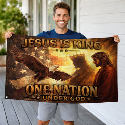 SP-01 Jesus Is King One Nation Under God Christian Flag Fourth of July Easter