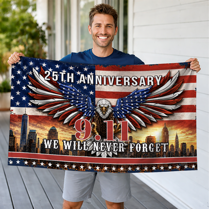 Patriot Day 25th Anniversary American Eagle Never Forget Grommet Flag