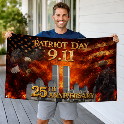 25th Anniversary Patriot Day Soldier Eagle Twin Towers Tribute Grommet Flag