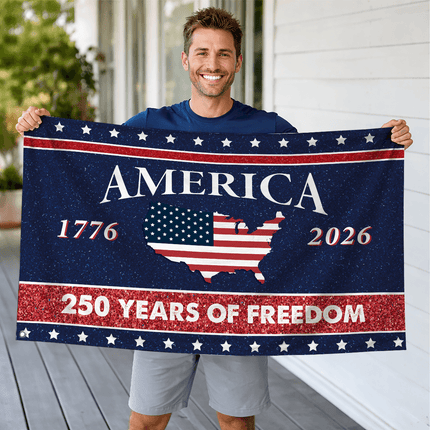 America 250 USA Map Silhouette 250 Years of Freedom House Flag
