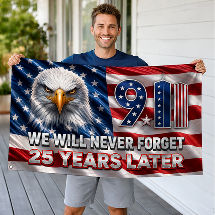 Patriot Day 25th Anniversary Stars Stripes Bald Eagle Grommet Flag
