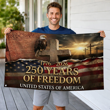 United States of America 250 Years of Freedom Christian Cross We The People House Flag