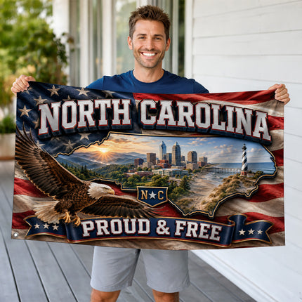 North Carolina Grommet Flag Proud and Free Eagle Coastal State Map