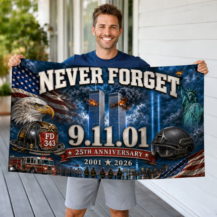Patriot Day 25th Anniversary Never Forget First Responder Memorial Grommet Flag