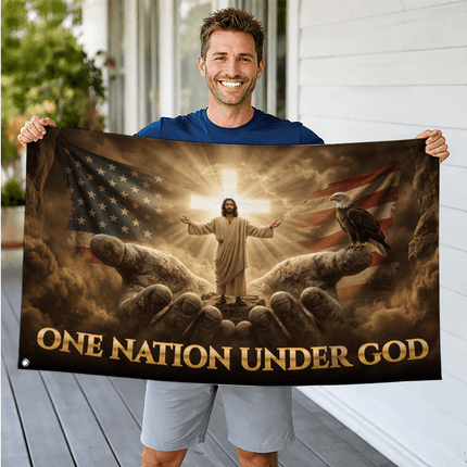 One Nation Under God Hands Jesus Grommet Flag