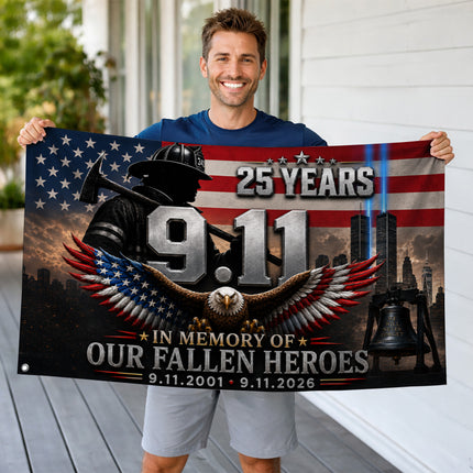Patriot Day 25th Anniversary Fallen Heroes Eagle Firefighter Flag