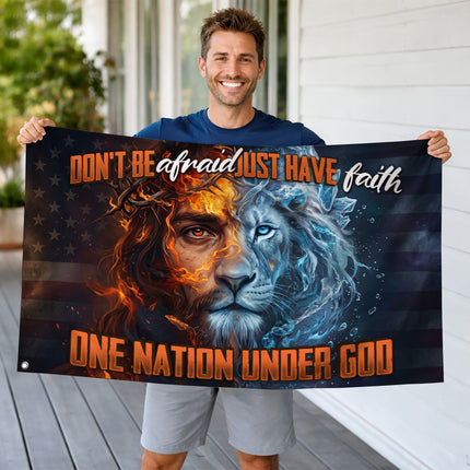 One Nation Under God Don't Be Afraid Just Have Faith Jesus Lion Grommet Flag