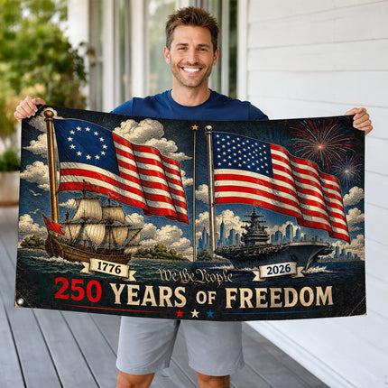 250 Years of Freedom Then and Now Naval Fleet America 250 House Flag