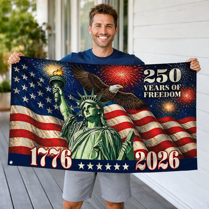 Statue of Liberty Eagle Fireworks 250 Years of Freedom House Flag