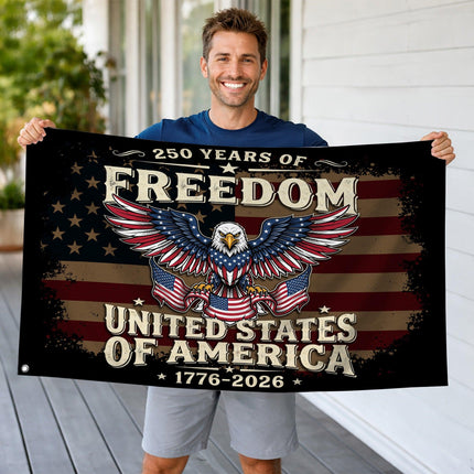 United States of America 250 Years of Freedom Vintage Eagle Banner House Flag