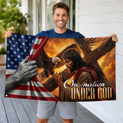 SP-01 Jesus Christ One Nation Under God Christian Veterans Day Flag