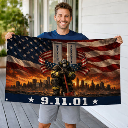 Patriot Day 25th Anniversary 343 Firefighter Never Forget Grommet Flag