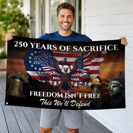 US Veteran 250 Years of Sacrifice Freedom Isn't Free Map Eagle House Flag