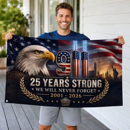 Patriot Day 25th Anniversary 25 Years Strong Eagle Memorial Grommet Flag